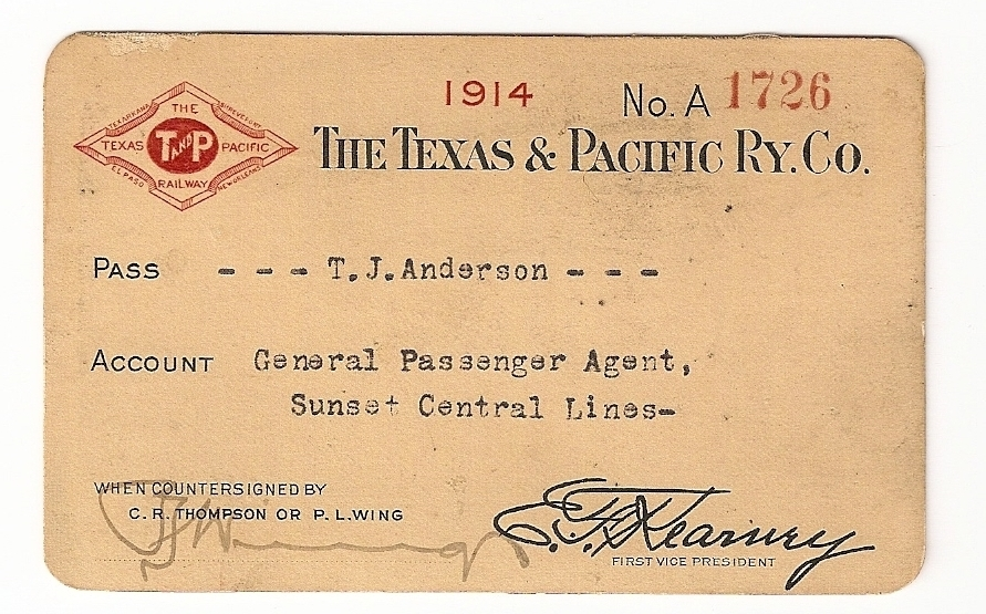 Image of T&P  Passes - 1914 T  P card