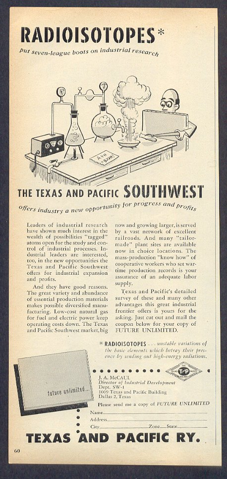 Image of T&P  Advertisements - 1948 Texas & Pacific Railway Ad - Radioisotopes