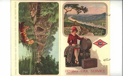 Image of T&P  Dining Car - 1929 Menu featuring scenes from Mineral Wells