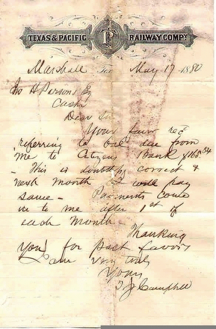 Image of T&P  Scripophily - 1880 Letterhead