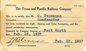 Image of T&P  Passes - 1937 Exam Card