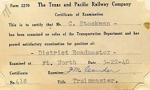 Image of T&P  Passes - 1940 Exam Card