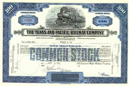 Image of T&P  Scripophily - Stock Certificate $100 blue