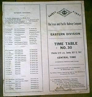 Image of T&P  Timetables - 1947 Employee Timetable