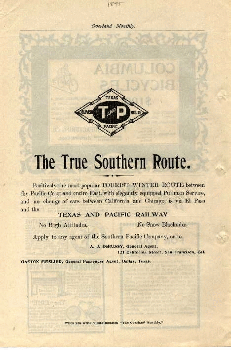 Image of T&P  Advertisements - 1895 Overland Monthly