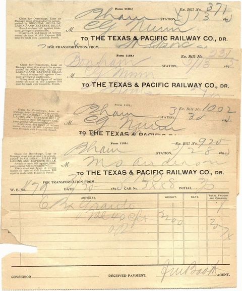 Image of T&P  Scripophily - 1890s Bills of Lading