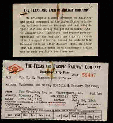 Image of T&P  Tickets - 1941 -42 Exchange Trip Pass