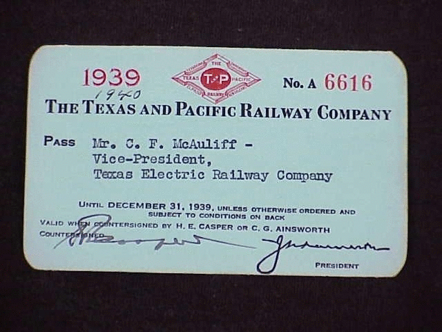 Image of T&P  Passes - 1939 - front