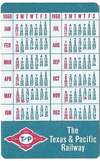 Image of T&P  Miscellany - 1960 Pocket Calendar - reverse