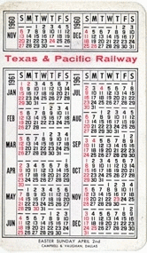 Image of T&P  Miscellany - 1961 Pocket Calendar - reverse