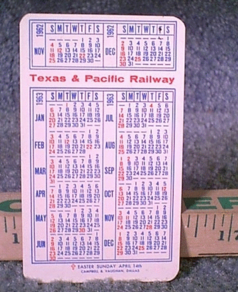 Image of T&P  Miscellany - 1963 Pocket Calendar - reverse