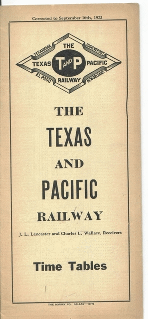 Image of T&P  Timetables - 1923 Timetable