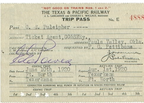 Image of T&P  Tickets - 1920 Trip Pass