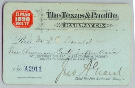 Image of T&P  Passes - 1890 El Paso Route