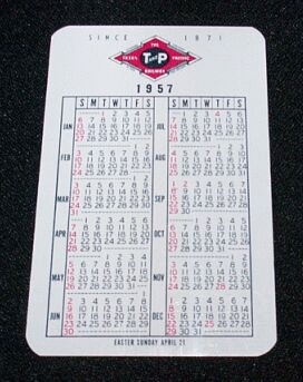 Image of T&P  Miscellany - 1957 Pocket Calendar (reverse)