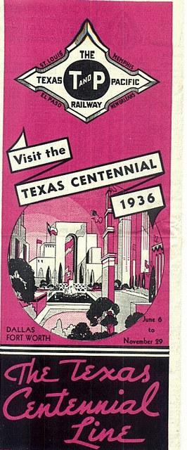 Image of T&P  Timetables - 1936 Timetable - Texas Centennial Advertisement