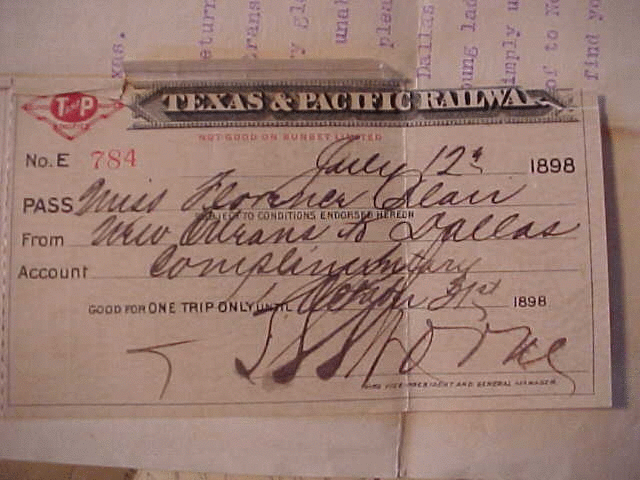 Image of T&P  Tickets - 1898 Trip Pass