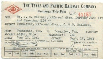 Image of T&P  Tickets - 1941 Trip Pass (front)