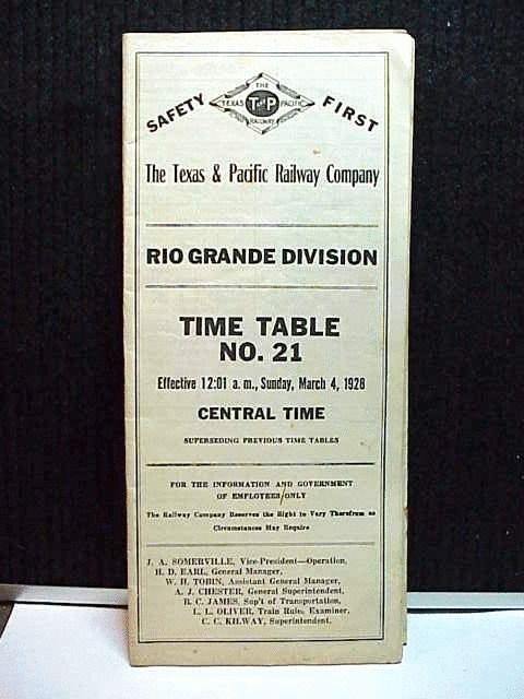 Image of T&P  Timetables - 1928 March Employee Timetable