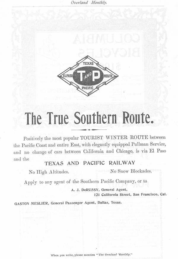 Image of T&P  Advertisements - 1895 Overland Monthly