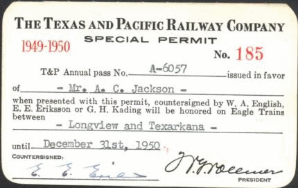 Image of T&P  Passes - 1949-1950 Special Pass