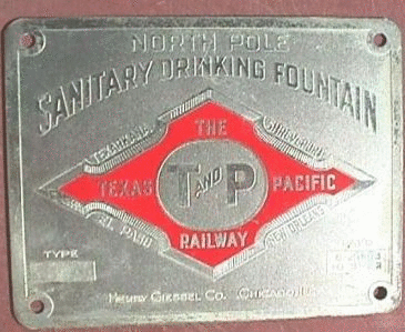 Image of T&P  Dining Car - Manufacturer Drinking Fountain Tag