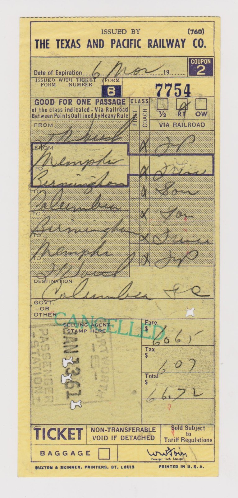 Image of T&P  Tickets - 1961 Ticket