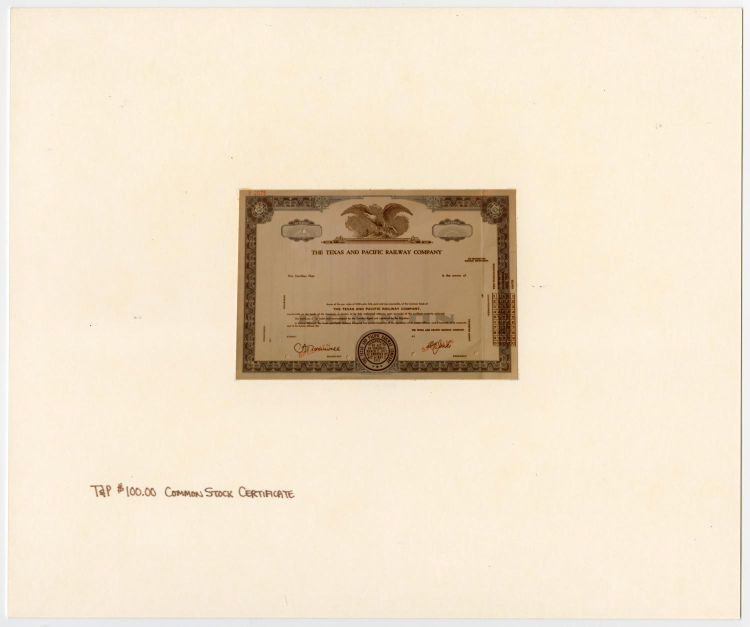 Image of Texas & Pacific Scripophily Railroadiana