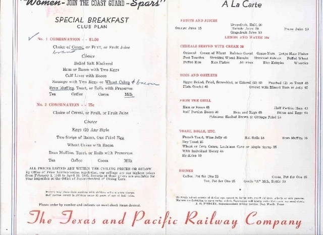 Menu - 01 December 1944