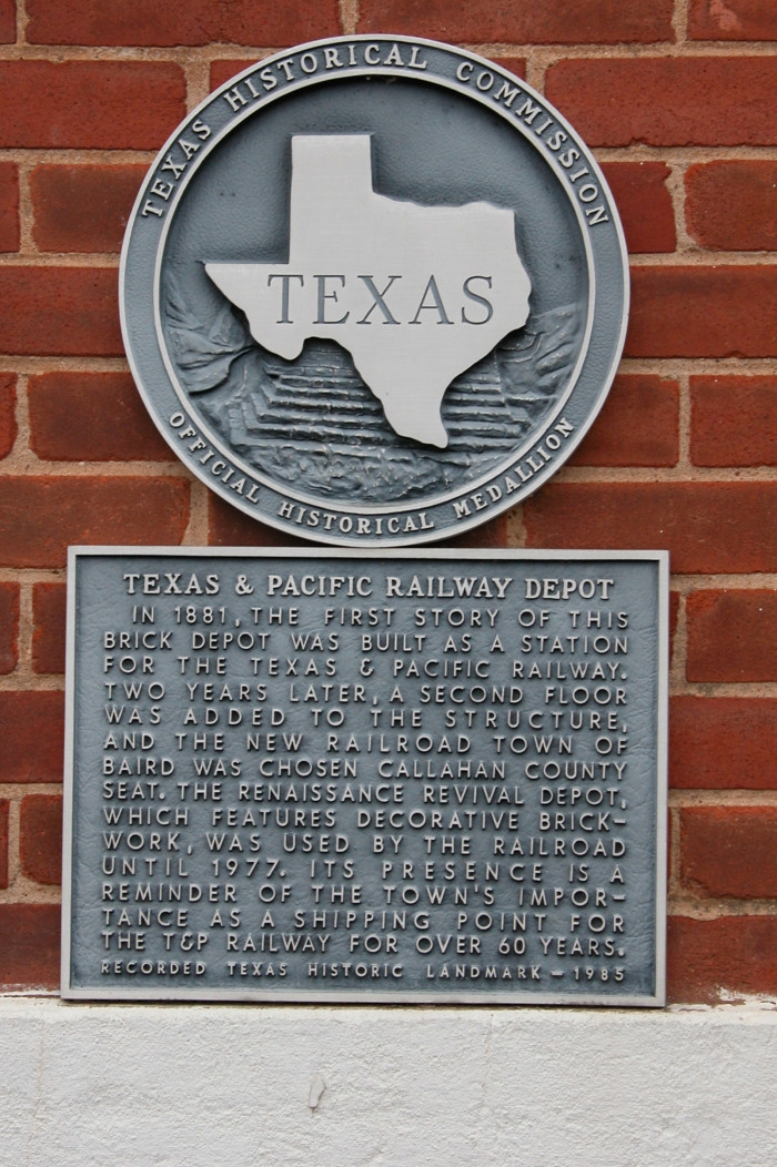 Texas & Pacific Railway Depot plaque, Baird, TX