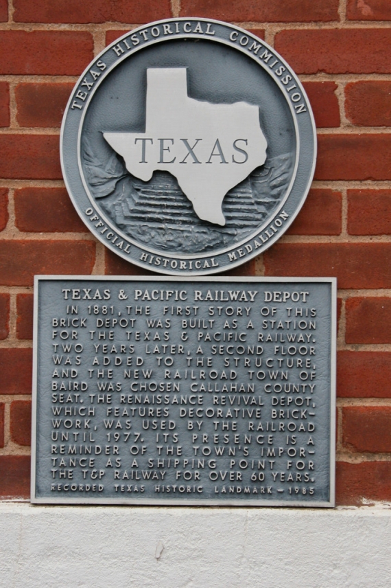 Texas & Pacific Railway Depot plaque, Baird, TX