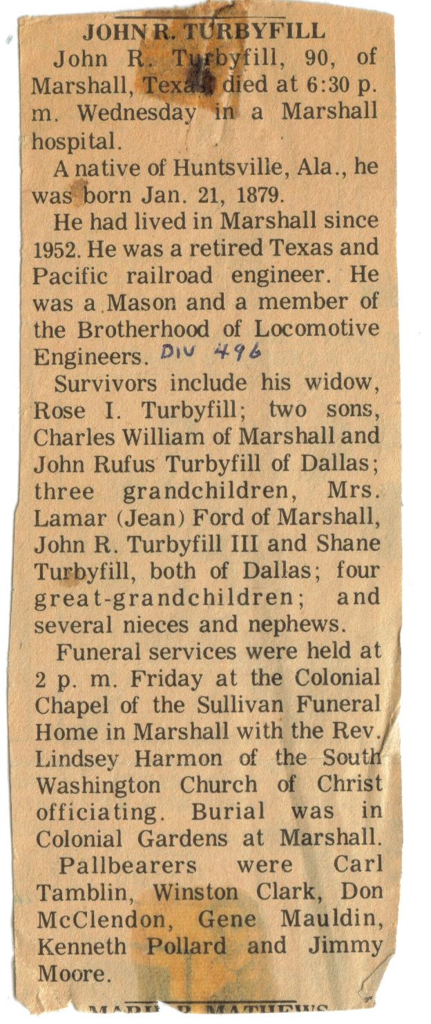 Obituary of John R Turbyfill