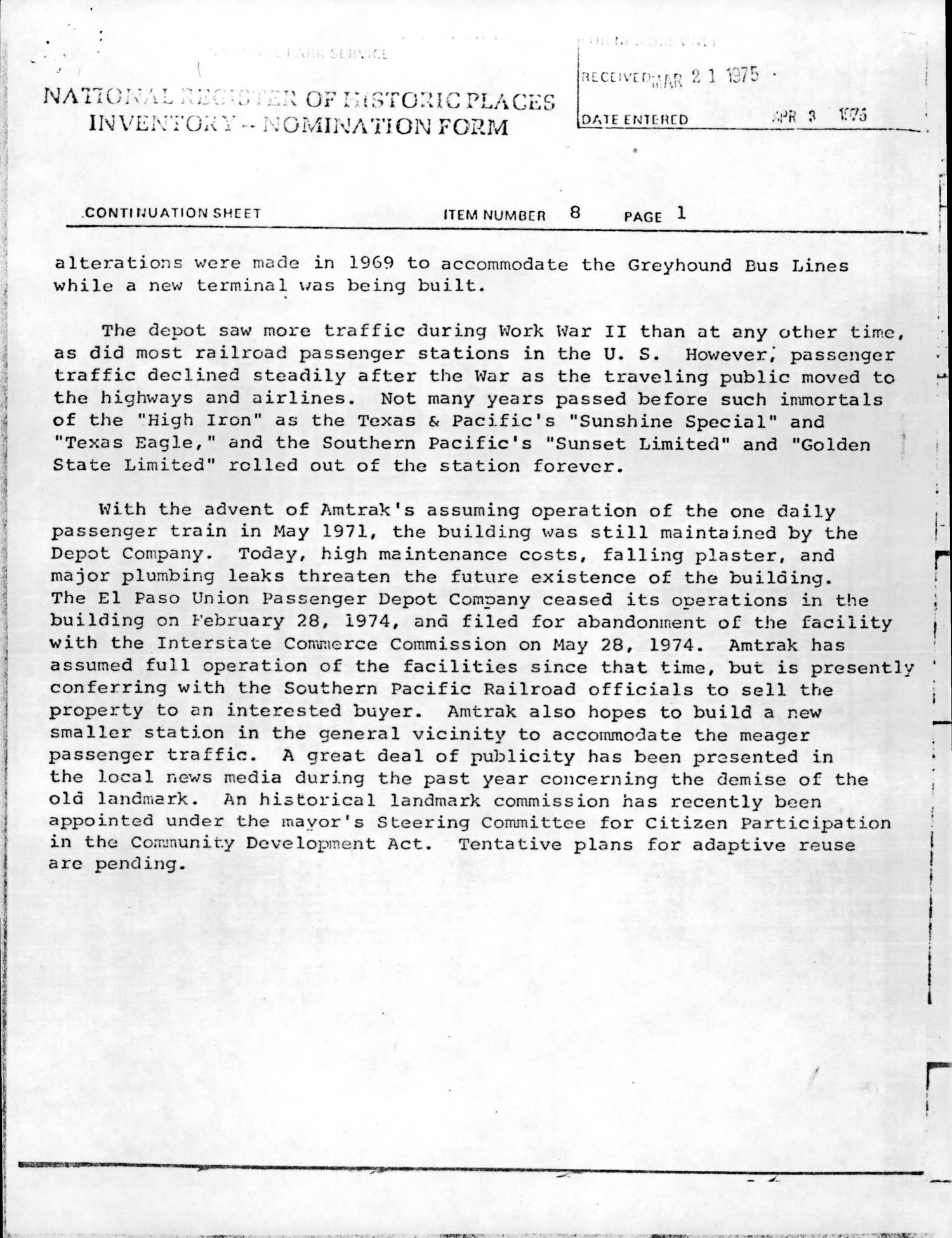Historic Marker Application: El Paso Union Passenger Station