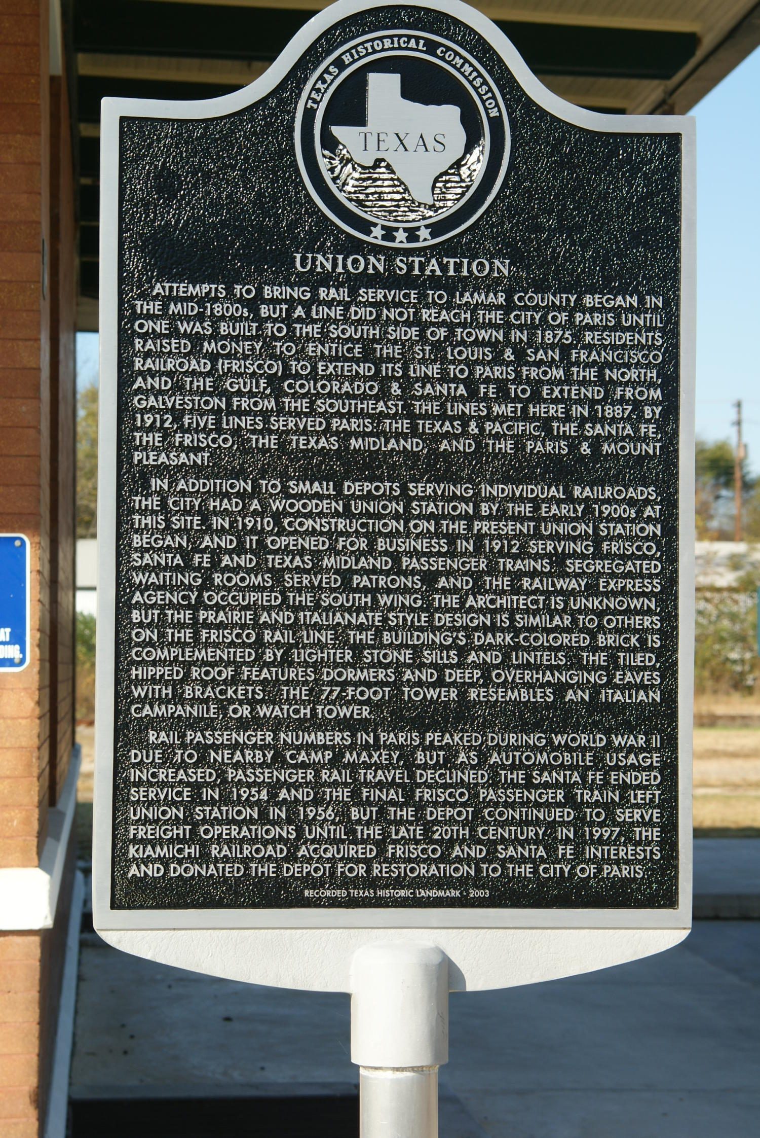Union Station Texas Historic Commission Marker