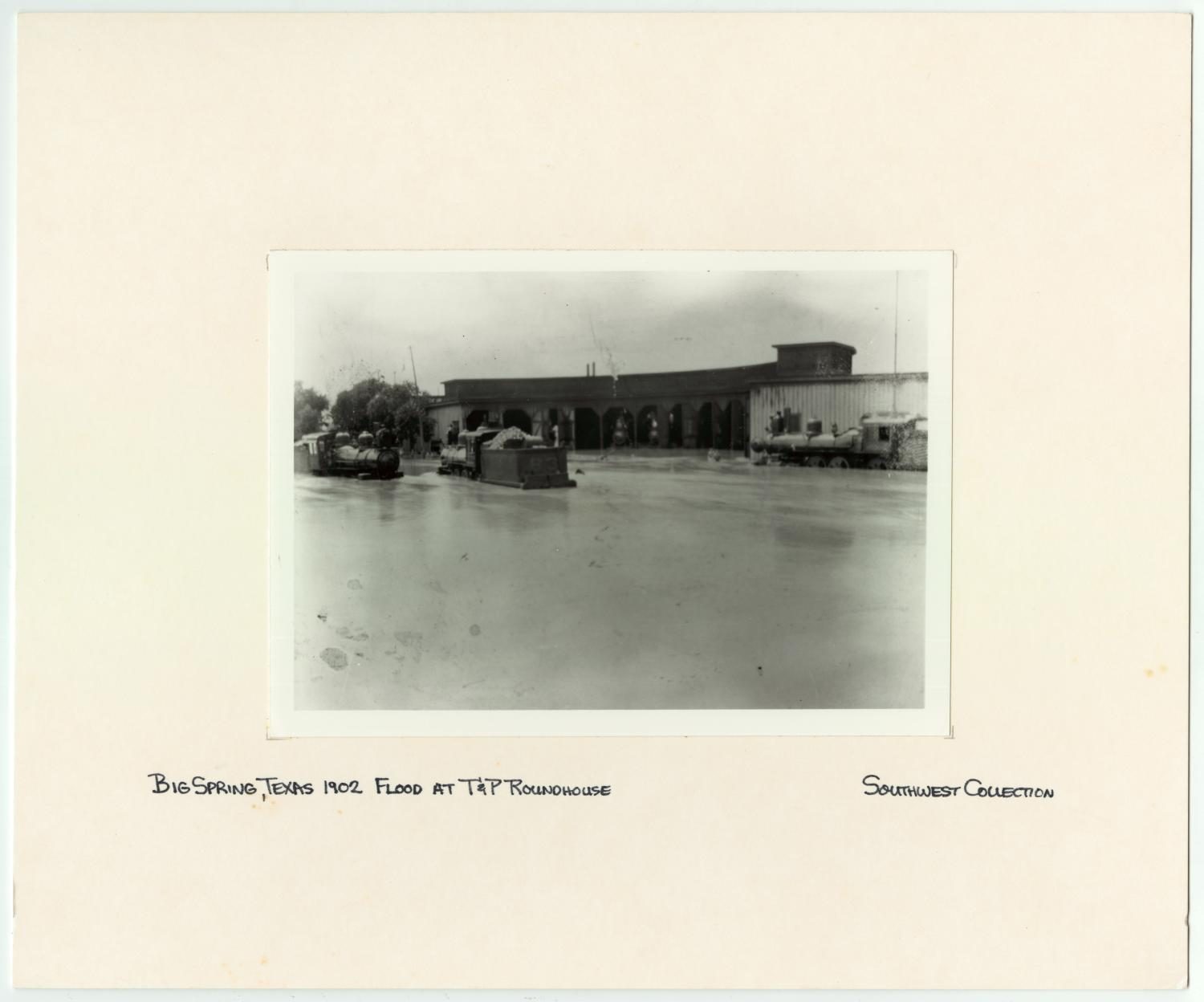 Floodwaters in Front of the T&P Roundhouse in Big Spring, Texas 2